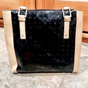 Arcadia patent leather Black and Tan Tote Bag